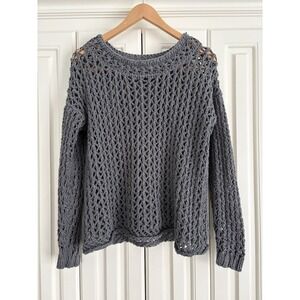 Sundance Gray Sweater Crochet Open Knit Wool Blend Women's Small